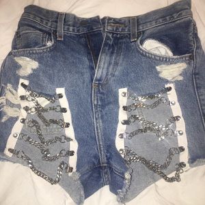 LF jean shorts with chains